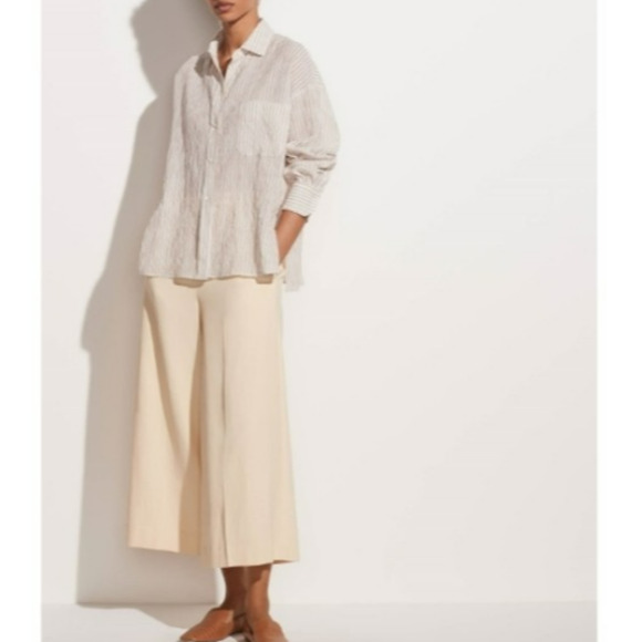 Vince Double Bar Striped Boxy Button Front Shirt Size Large Crinkle Gauze Top - Picture 12 of 12